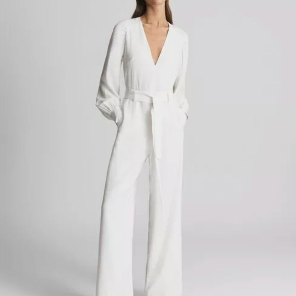NWT Reiss Elsa Jumpsuit Long Sleeve Wide Leg White Bridal Wedding
